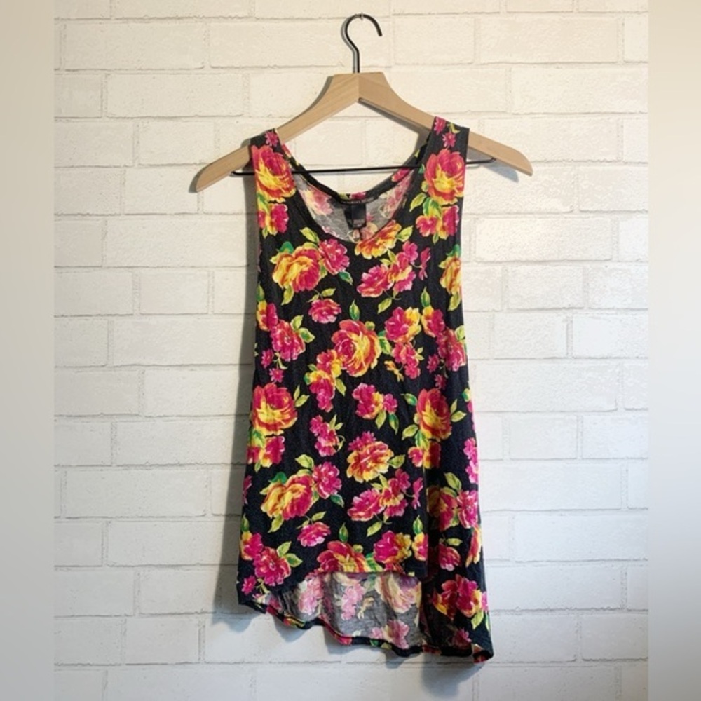 Victoria Secret Black & Pink Rose Print Floral Lightweight Tank Top S